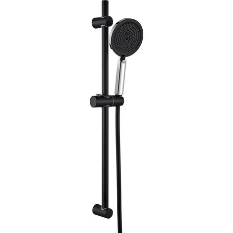 Barre de Douche avec Pommeau, Ensemble de Douche avec Pommeau(4 Jets),Flexible en acier inoxydable (150 cm),Barre de Douche en acier inoxydable (70 cm) et Support de Pommeau de Douche, Noir (1/5)