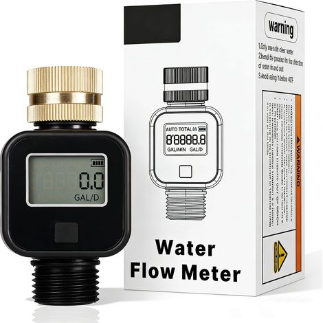 Compteur de quantité d'eau, compteur d'eau numérique, compteur d'eau avec filetage en laiton, compteur d'eau de jardin avec 4 modes de mesure, minuteur d'eau haute précision, pour irrigation de jardin (1/5)