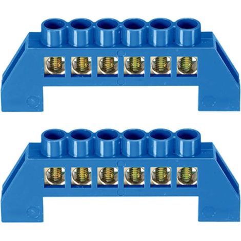 2 pièces de barre de borne neutre à 6 positions en laiton avec borne à vis pour câble, barre de bus, bloc de borne, bande de mise à la terre, coque bleue pour distribution électrique (1/5)