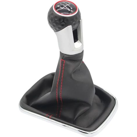 Memkey – Pommeau de levier de vitesses 5 vitesses pour VW Golf 4 – Soufflet en cuir noir rouge – Ø 12 mm – Installation plug-play facile - GOLF 4 IV (1/5)