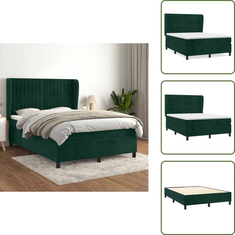 Kopfteil - vidaXL Boxspringbett mit Matratze Dunkelgrün 140x200 cm Samt - Taschenfederkern (1/5)