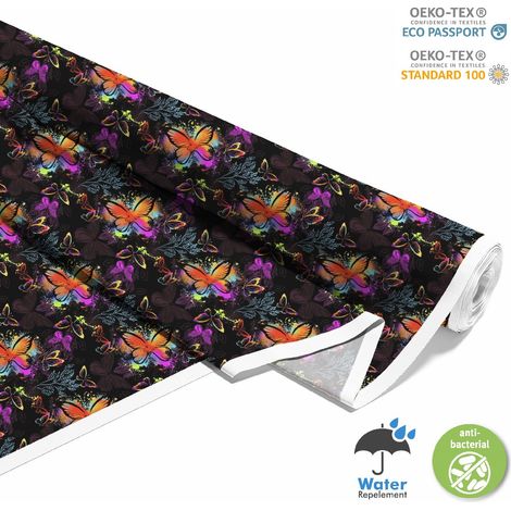 OUTDOOR DEKOSTOFFE OXFORD - Motiv Schmetterlinge auf schwarzem 2 I DX285