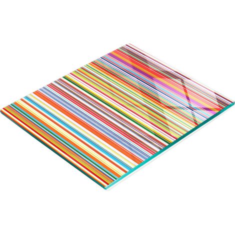 Tablero decorativo multifuncional de vidrio templado con rayas de colores, 60x52 cm.