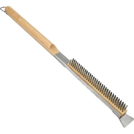 Brosse Pour Four À Pizza - Tête En Fil De Cuivre - Racloir Intégré - Longueur 47 Cm - Pour Pierre À Pizza Et Grill - 1 Pièce (1/5)