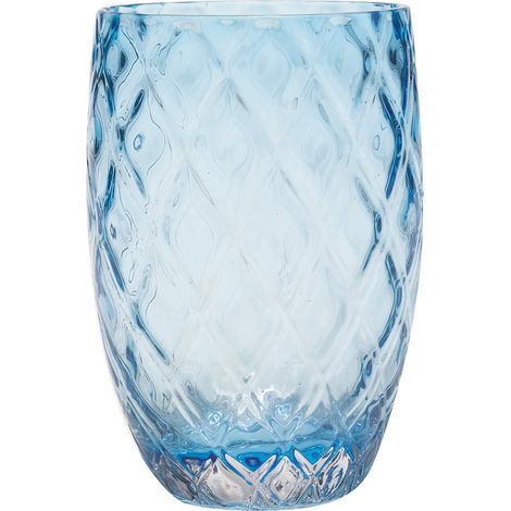 Collezione Losanghe Set 6 Bicchieri Tumbler in Vetro Soffiato a Bocca Colore Acquamarina Design Elegante con Motivo a Rombi Artigianali per Tavola