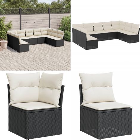 Salon de jardin 9 pcs avec coussins noir résine tressée - Salon De Jardin - Meuble De Jardin - Salon Extérieur - Ensemble Canapé Jardin - Mobilier De Jardin - Home & Living (1/5)