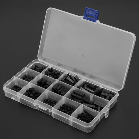 320 Stück/Box Schwarze Nylon-Zweiwege-Sechskant-Abstandshalter, Schrauben- und Mutternset M3 (1/5)