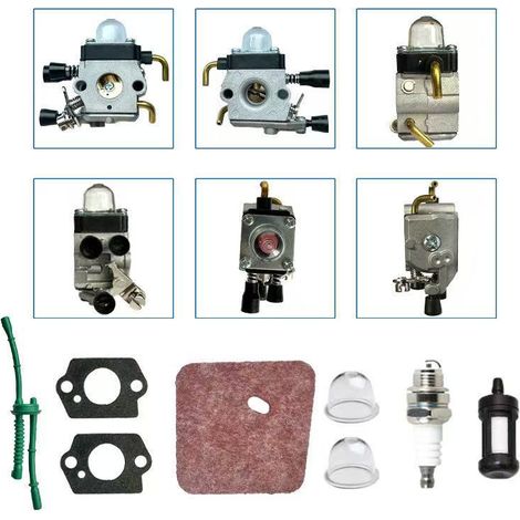 Carburateur Stihl FS55 FS38 FS45 FS46 FS55C FC55 FS74 FS75 FS76 FS80 KM85 – Avec filtre à air et tuyau de carburant – Remplacement facile (1/2)