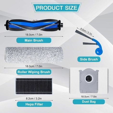 Kit d'accessoires pour Ecovacs Deebot T80 Omni/X8 PRO OMNI/X8 Omni aspirateur robot, 1 brosse à rouleau, 2 rouleaux de nettoyage pour serpillère, 4 filtres, 6 brosses latérales, 2 sacs à poussière (1/3)