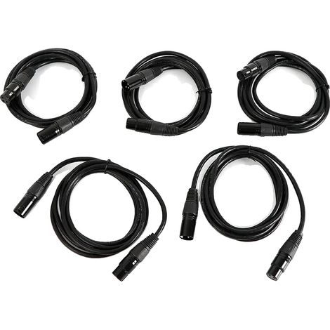 Cable DMX, paquete de 5, conexión XLR de 3 pines duradera, color negro. (1/2)