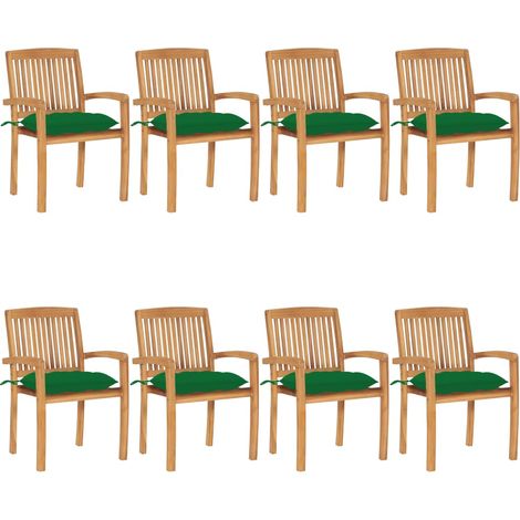 Teenpull – Stapelbare Gartenstühle mit Kissen 8 Stk. Massivholz Teak (1/5)