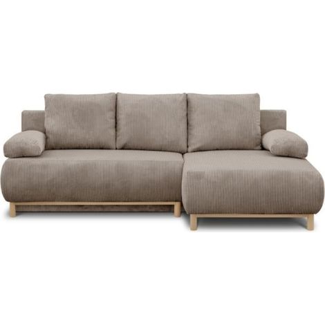 Canapé d'angle droit convertible - 3 places - MIKA - Tissu velours côtelé taupe - Coffre de rangement - 192 x 84 x 93 cm (1/5)