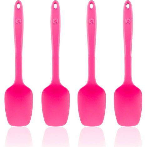 Lot de 4 cuillères flexibles S - Silicone et sans BPA - Résistantes à la chaleur - Passe au lave-vaisselle (rose) (1/4)
