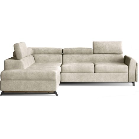Canapé angle gauche convertible tissu beige avec têtières réglables Nikos 265cm (1/5)
