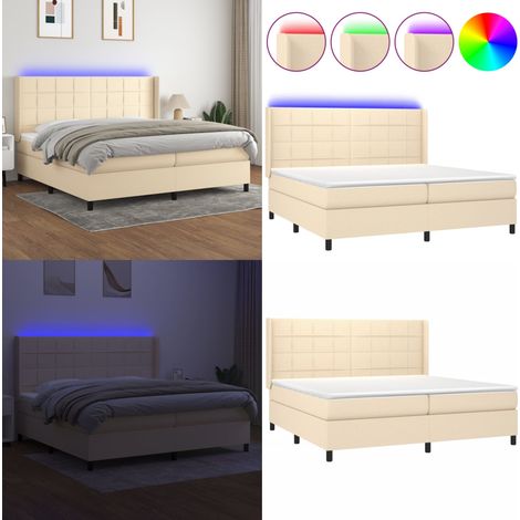 Sommier à lattes de lit matelas et LED Crème 200x200 cm Tissu - Sommier Tapissier - Lit Plateforme - Lit Avec Rangement - Matelas À Ressorts Ensachés - Éclairage LED - Home & Living (1/5)