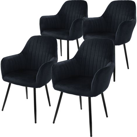 ML-Design 4x Sillas de Comedor Negras Ergonómicas, Asiento Tapizado Aspecto de Terciopelo Patas de Metal con Respaldo y Reposabrazos Sillón Moderno para Mesa de Salón Oficina Dormitorio Cocina