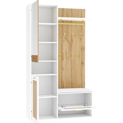 Set ingresso con specchio, scarpiera, panca e LED 16 colori 110x38x190 cm HOMVRA (1/5)