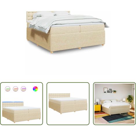 vidaXL Surmatelas - Sommier à lattes de lit avec matelas Crème 200x200 cm Tissu (1/5)