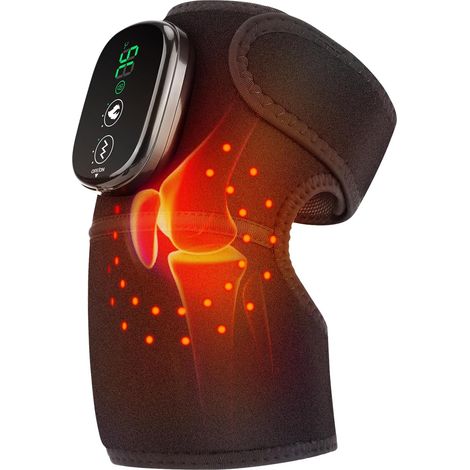 Massaggiatore ginocchia riscaldata (nero): luce rossa, wireless, vibrazione, batteria 5000 mAh, anche per spalle/gomiti (1/5)