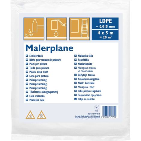 Malerplane LDPE 15 my 4 x 5 m Abdeckplane Schutzfolie Schutzplane Gewebeplane