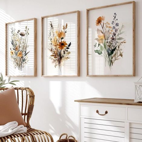 Trois affiches de plantes et de fleurs de style bohème, 30x40 cm, peintures florales, art mural de style bohème, sans cadre. (1/5)