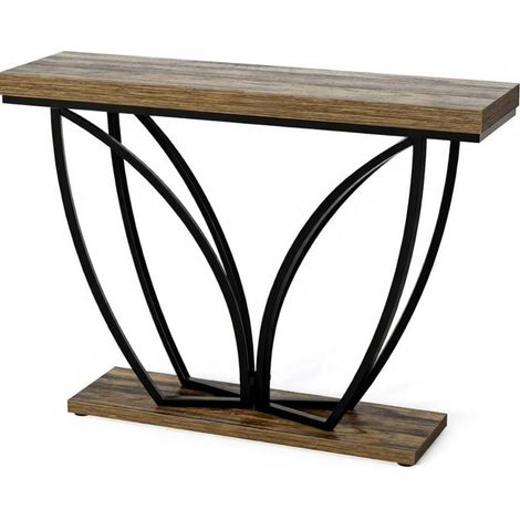 Table console industrielle 105 cm, meuble d’entrée étroit en MDF et métal, style rustique noir et brun, idéale comme table basse ou meuble TV - CHICFURN (1/5)