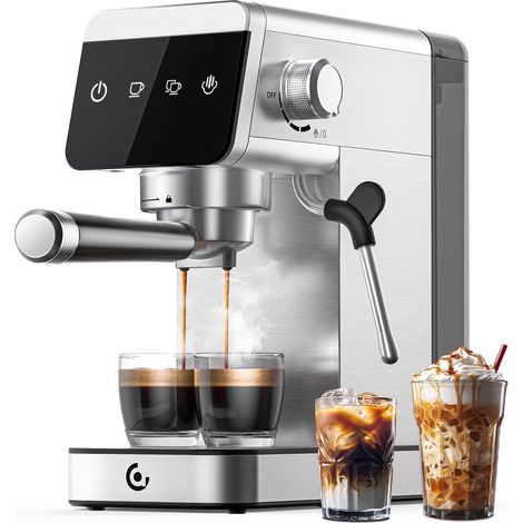 Machine À Café Expresso 20 bar avec écran LED Home 2 en 1 avec réservoir amovible de 1,2 L pour cadeaux ménagers compacte en acier inoxydable 1350 W (1/5)