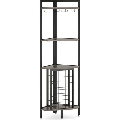 Freistehendes Eck-Weinregal, 4 Ebenen mit Glashaltern, MDF und Metall, Grau (1/5)