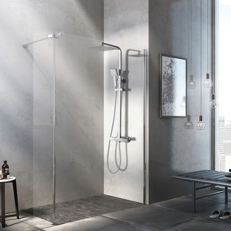 Auralum Columna de ducha con Grifo termostato Altura Ajustable de latón cromado para baño y baño bañera (1/5)