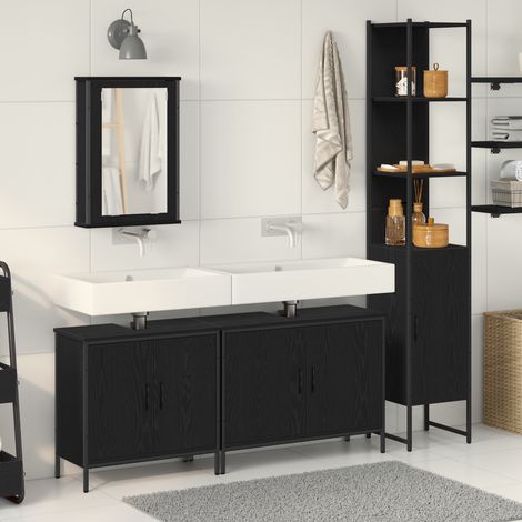 Badezimmermöbel-Set mit Regal 4 pcs Schwarz Holzwerkstoff