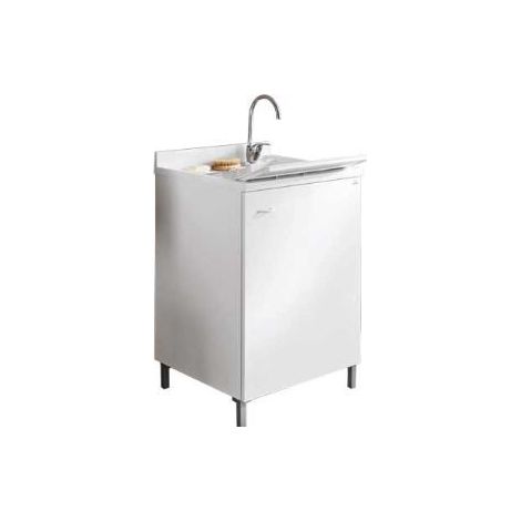 Mobile Lavatoio 45x50 H84 cm - 1 ANTA- Realizzato In Nobilitato Idrofugo - Vasca In Resina PP - Bianco