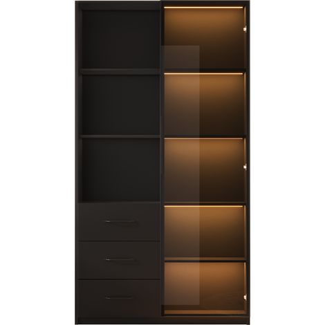 Vitrine LED 80 x 40 x 160 cm avec porte en verre trempé et 3 tiroirs, cadre aluminium, éclairage multicolore