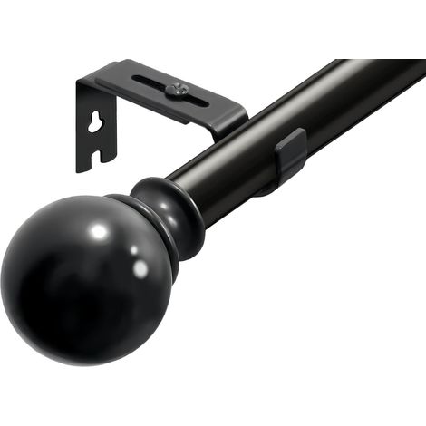 Bastone per tenda singolo con staffe regolabili e terminali rotondi per soggiorno, bagno, camera da letto (lunghezza totale delle quattro sezioni: 122,5 cm, nero)