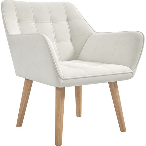 Accent Chair, Arm Chair with Wide Arms, Slanted Back, Thick Padding Rubber Wooden Legs for Living Room, Cream White (1/5)