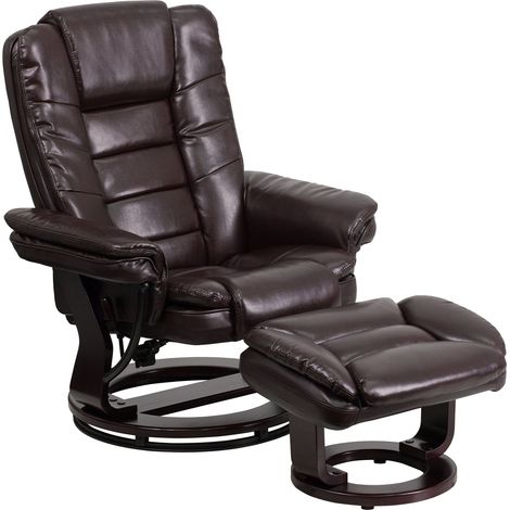 Fauteuil inclinable Contemporain avec Base pivotante en Bois d'acajou, Cuir, Marron, 80,01 x 65,41 x 59,05 cm (1/5)