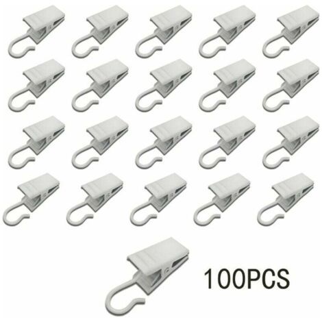 100 pinces à rideaux, crochets, lampes et décorations de fête en métal (blanc)