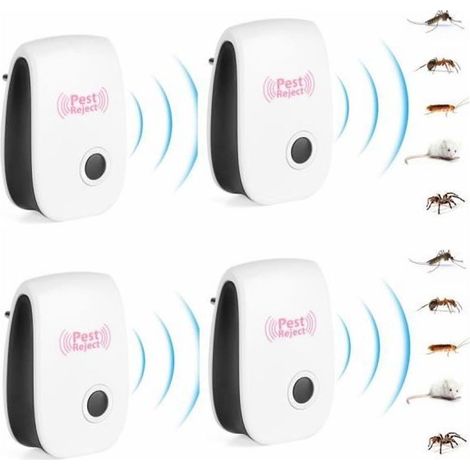 4-teiliges Ultraschall-Abwehrset, elektronisches Abwehrmittel gegen Fliegen, Mücken, Kakerlaken, Ratten und Mäuse (1/5)
