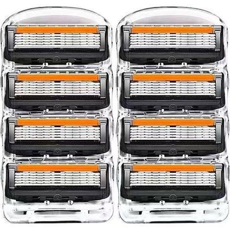 rasoir electriques hommes-Rasoir manuel 5 lames premium avec support de rangement - Compatible avec la plupart des systèmes à 5 lames (pack de 5 et 8 lames orange/noires, 56 g) (1/2)