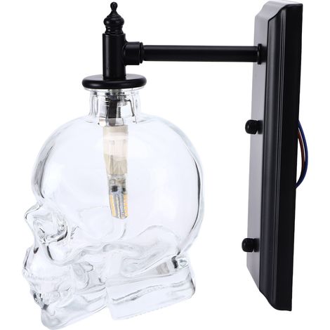 Applique murale vintage en forme de crâne, en fer et verre, style industriel, avec ampoule G9, idéale pour une chambre ou un couloir, 110–220 V. (1/5)