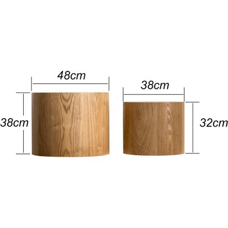 Ensemble de table basse ronde gigogne 2 pièces – Finition bois de frêne naturel – Gain de place modulable (1/5)
