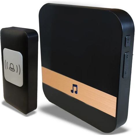 Timbre inalámbrico con 52 melodías, kit portátil de timbre inalámbrico resistente al agua con alcance de 150 metros, receptor exterior con batería incluida. (1/5)