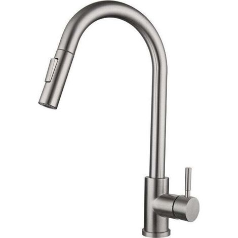 Ausziehbare Küchenarmatur, spritzgeschützt, 360° drehbar, leichtes Design, silberfarben (1/3)