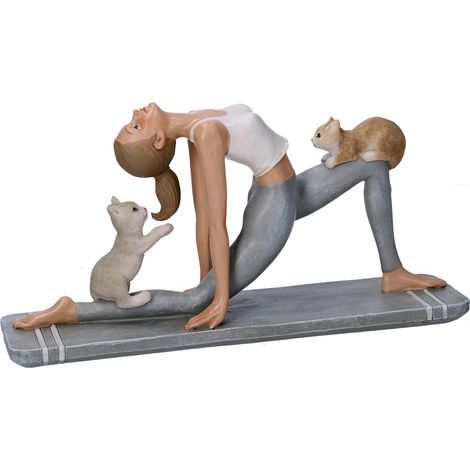 Statua resina donna con gatti grigio cm22x6,5h11,5