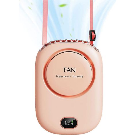 Ventilateur de cou portable à suspendre, mini ventilateur 3 vitesses, ventilateur rafraîchissant sans pales, rose (1/5)