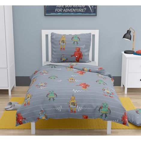 Parure de couette 2 pieces enfant coton 57 fils gris foncé 140x200 cm - VINTAGE TOY