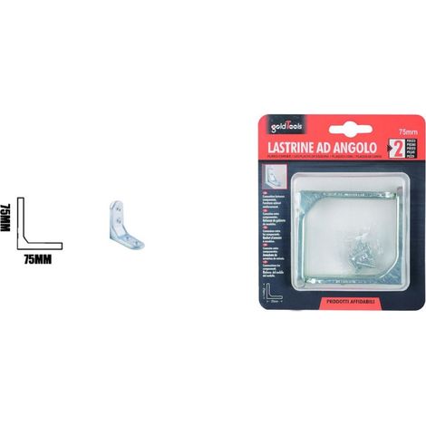 Kaela - Set 2 Pz Lastrina Ad Angolo 75 Mm Sostegno Staffa Angolare Con Viti Mobili 91213 - (1/2)