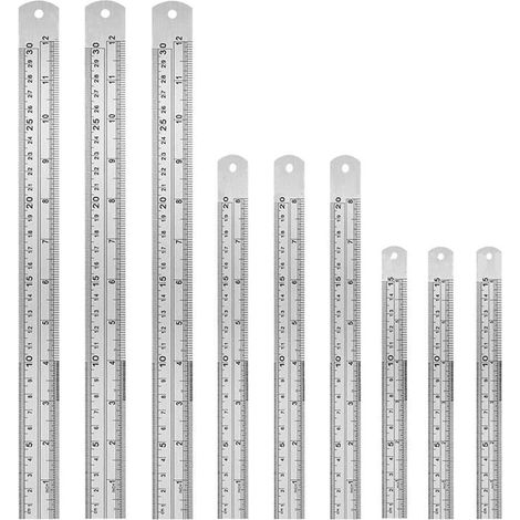 SABIR Règles en Acier Inoxydable 9 Pcs Règle Métrique en Acier pour Conception Dessin Mesure, Règle Métrique en Acier Inoxydable Adopte le Système Métrique et Impérial Règle en Métal a 3 Tailles 15 20 (1/5)