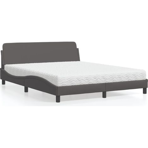 vidaXL Lit avec matelas Dover gris 160x200 cm similicuir (1/5)