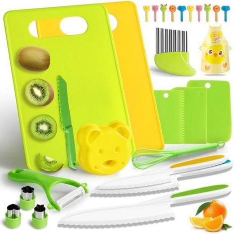 Couteau pour Enfants, 27 Pièces Kit Couteau de Cuisine, Couteau Sécurité de Montessori Avec couteau ondulé et p ENSEMBLE USTENSILES (1/4)