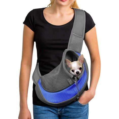Sac de transport pour chat/chien, harnais pour chien et chat, sac de transport bleu avec bandoulière pour animaux de compagnie (1/5)